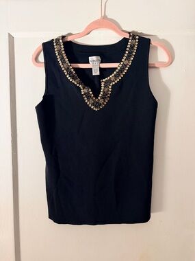 Chico’s Black Embellished Tank Top Beaded Neckline Size 1 (Medium)